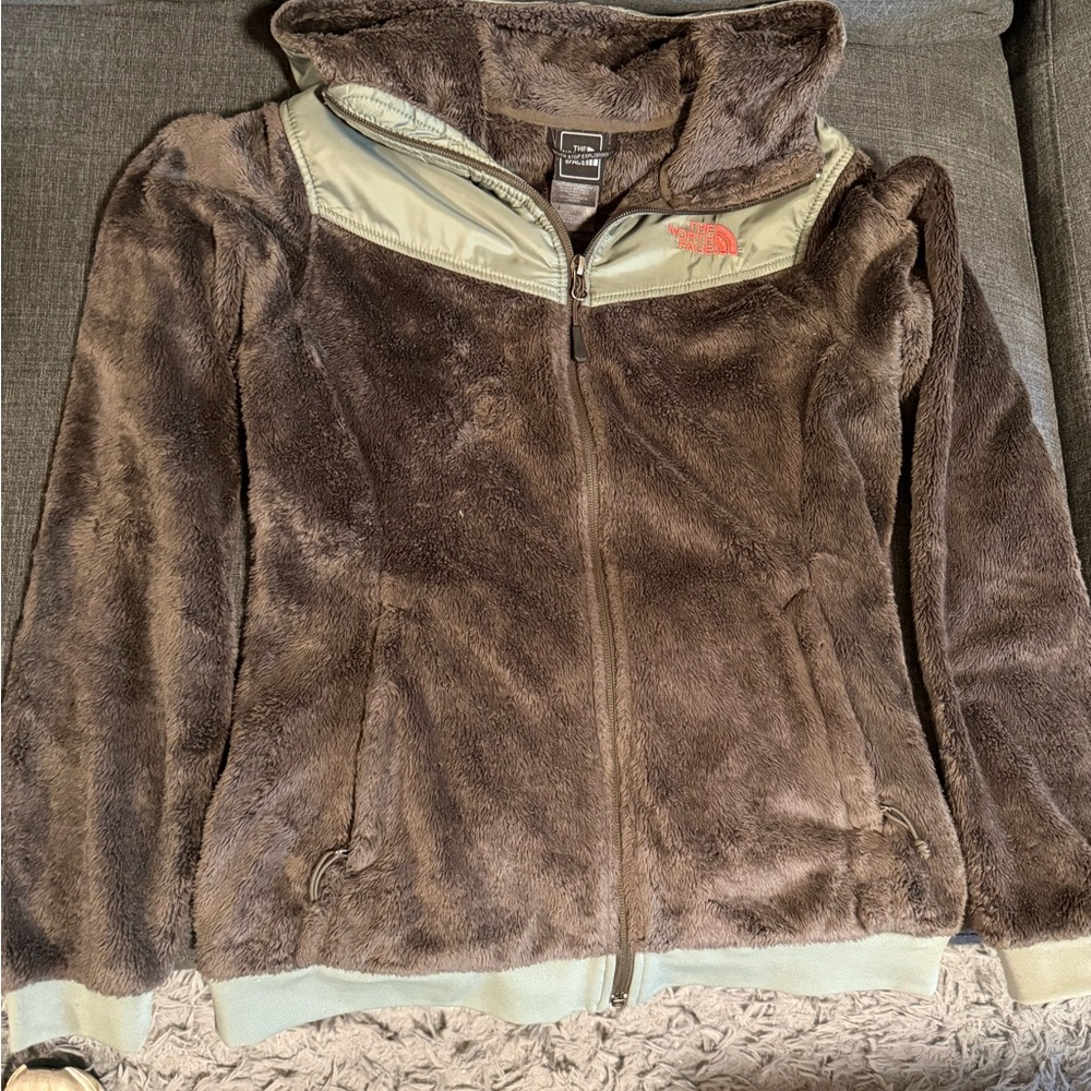 The North Face Brown and Green Women's Fuzzy Jacket